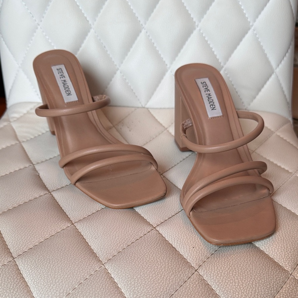 Steve Madden Nude Strappy Block Heels